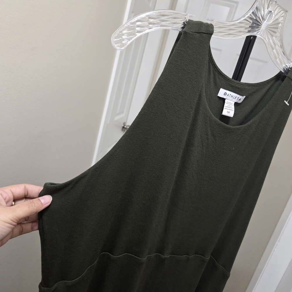 Athleta Plus Size Dark Green Sleeveless Midi Dress Flowy Casual Minimalist - Picture 3 of 7